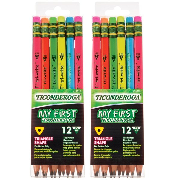Ticonderoga My First Tri-Write Wood-Cased Pencils, Neon Assorted, PK24, 24PK 13012